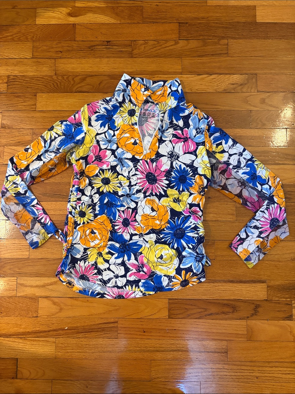 Women’s IBKUL Multicolor Floral Quarter Zip w/ Side Ties, EUC - Medium